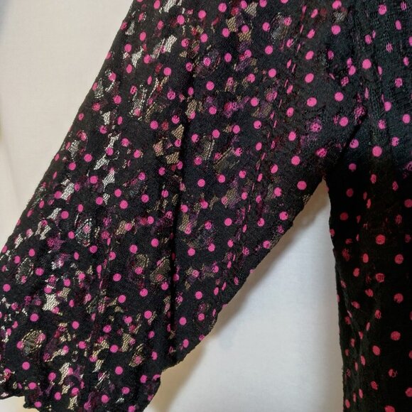 Laura Ashley Trip Ready Shirt Plus Size 1X Black Lace Pink Polka Dot Stretch New - Picture 5 of 16